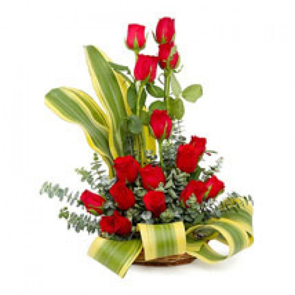 25 Red Roses flower basket